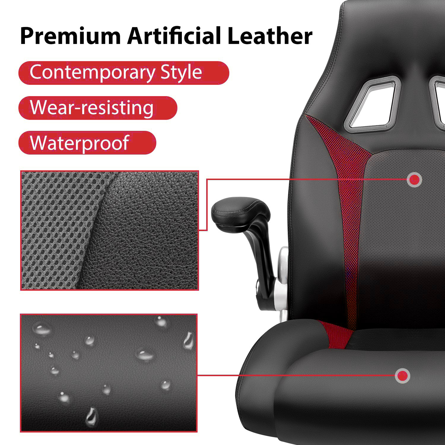 Furgle PU Leather Executive Office Desk BlackRed